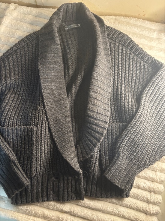 Anthropologie Sweaters - Anthropologie Charcoal Shawl-Collar Chunky Cardigan Sweater